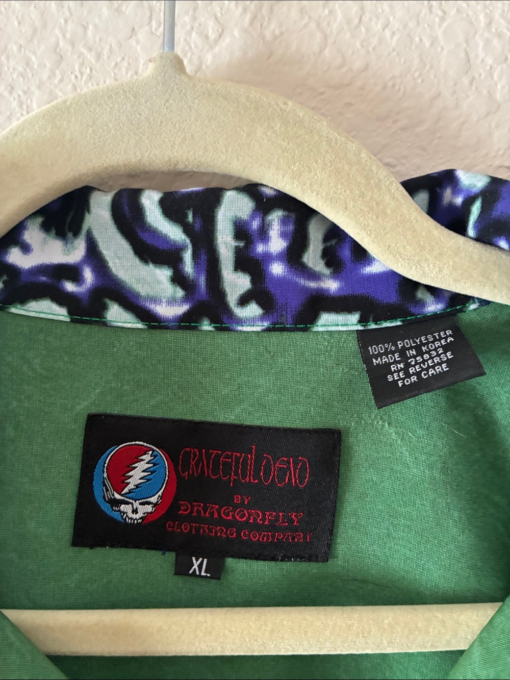 Grateful Dead Green and Purple Skull Graphic Button-Down Shirt by Dragonfly - Picture 2 of 3